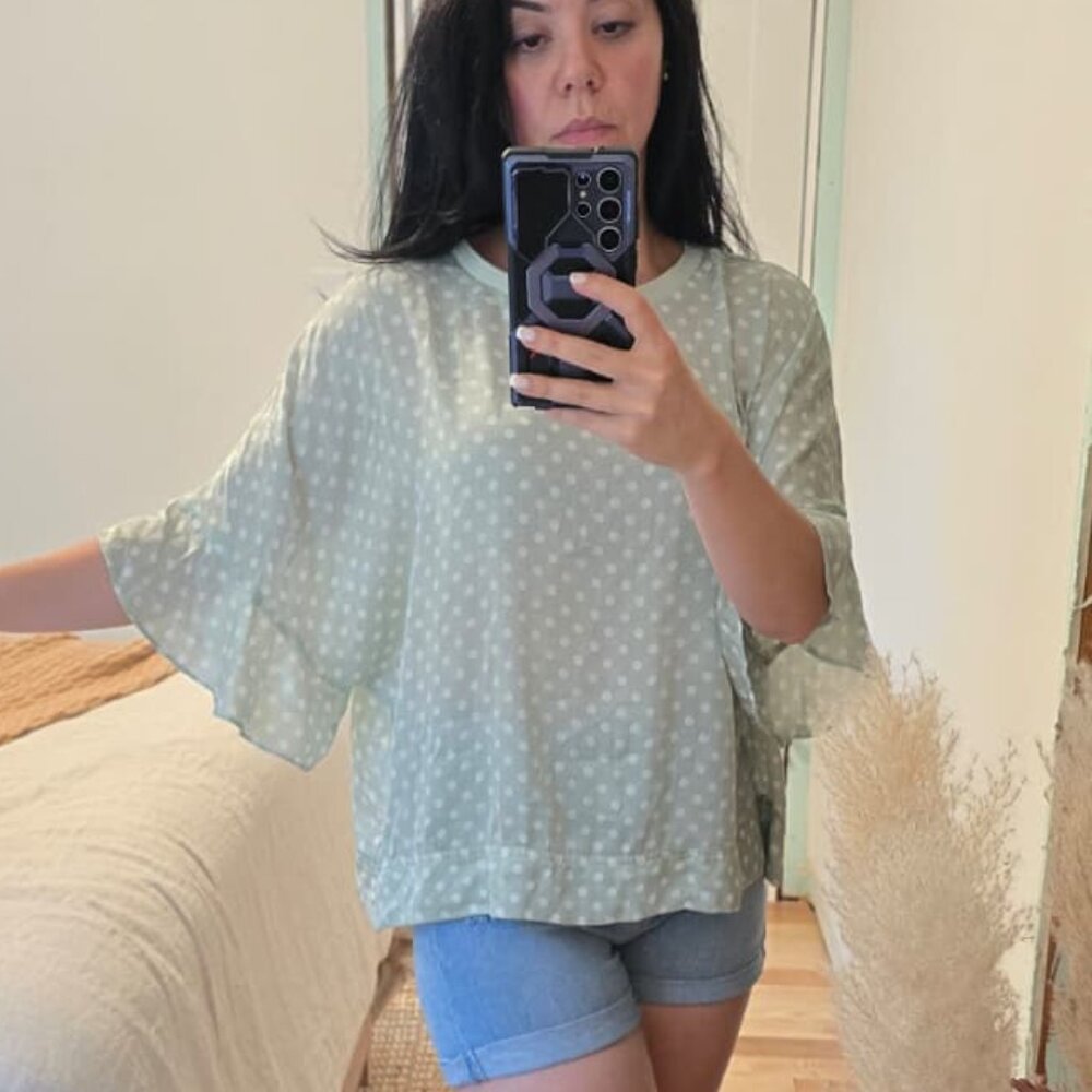 Mint green Zara Blouse with white polka dot